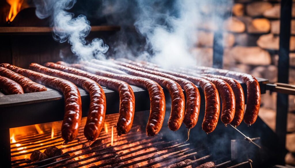 smoking German sausages smoking German sausages